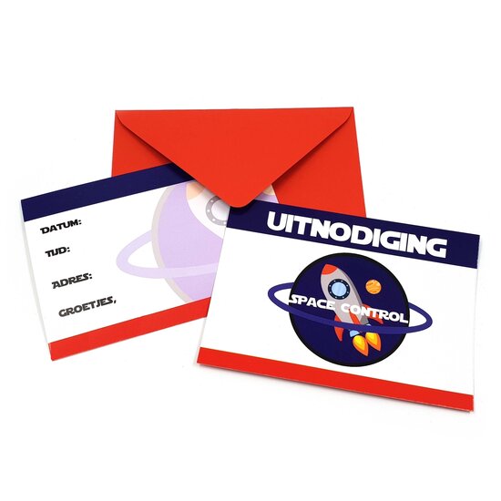 uitnodigingen space control ruimtefeestje