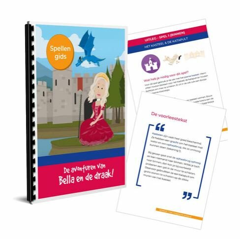 Speelgids met alle spellen Bella en de Draak prinsessenfeestje voor thuis. 